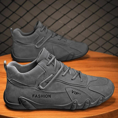 Wasserdichte Sneakers zum Schnüren, lässige Sneakers aus Leder für Herren, lässige Motorradschuhe, wasserdichte Leder-Stiefeletten für Herren