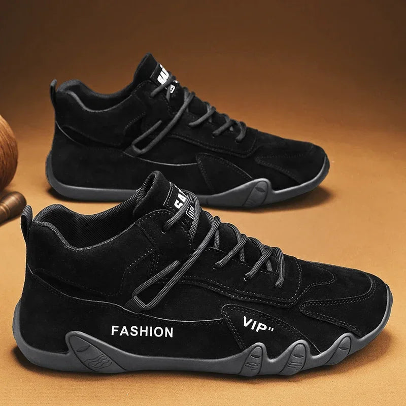 Wasserdichte Sneakers zum Schnüren, lässige Sneakers aus Leder für Herren, lässige Motorradschuhe, wasserdichte Leder-Stiefeletten für Herren