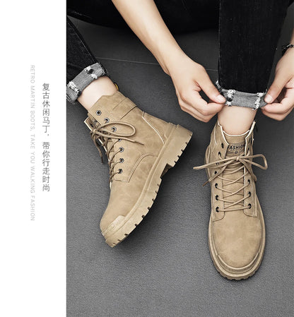 Herren High-Top Freizeitstiefel für alle Jahreszeiten, neue Outdoor-Anti-Rutsch-Komfort-Arbeitsstiefel, modische, vielseitige, trendige Stiefel, Herrenschuhe.