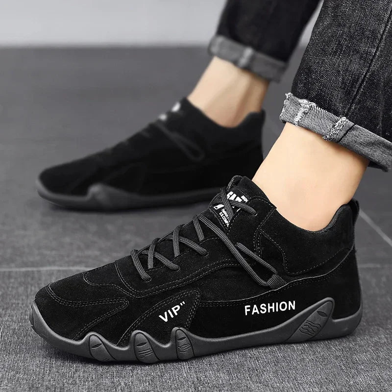 Wasserdichte Sneakers zum Schnüren, lässige Sneakers aus Leder für Herren, lässige Motorradschuhe, wasserdichte Leder-Stiefeletten für Herren