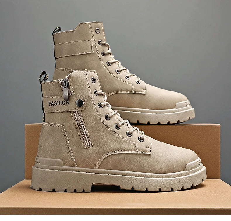 Herren High-Top Freizeitstiefel für alle Jahreszeiten, neue Outdoor-Anti-Rutsch-Komfort-Arbeitsstiefel, modische, vielseitige, trendige Stiefel, Herrenschuhe.