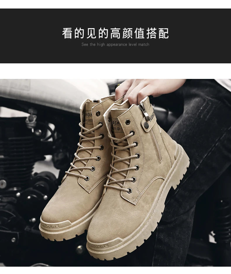 Herren High-Top Freizeitstiefel für alle Jahreszeiten, neue Outdoor-Anti-Rutsch-Komfort-Arbeitsstiefel, modische, vielseitige, trendige Stiefel, Herrenschuhe.