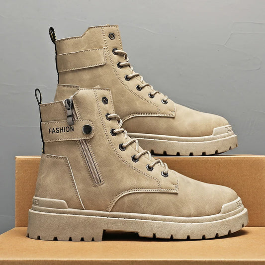 Herren High-Top Freizeitstiefel für alle Jahreszeiten, neue Outdoor-Anti-Rutsch-Komfort-Arbeitsstiefel, modische, vielseitige, trendige Stiefel, Herrenschuhe.