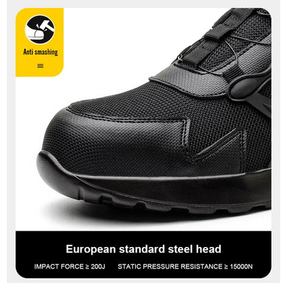 Männer Sicherheitsschuhe mit rotierenden Knöpfen, Stahlkappe, Arbeitsschuhe, unzerstörbare Schuhe, pannensichere Arbeitsstiefel, Luftpolster-Sicherheitsschuhe