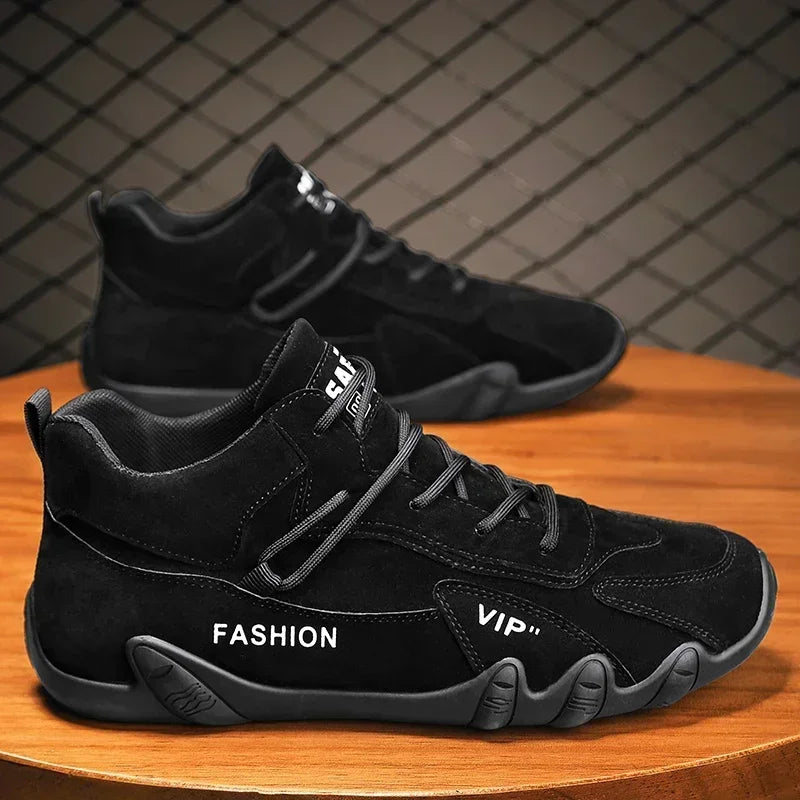 Wasserdichte Sneakers zum Schnüren, lässige Sneakers aus Leder für Herren, lässige Motorradschuhe, wasserdichte Leder-Stiefeletten für Herren