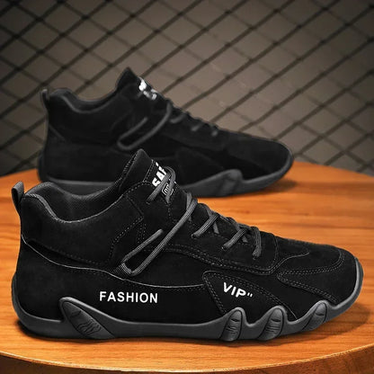 Wasserdichte Sneakers zum Schnüren, lässige Sneakers aus Leder für Herren, lässige Motorradschuhe, wasserdichte Leder-Stiefeletten für Herren
