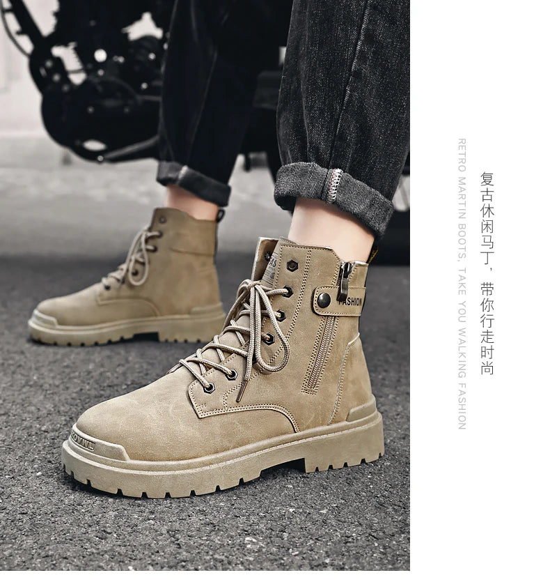 Herren High-Top Freizeitstiefel für alle Jahreszeiten, neue Outdoor-Anti-Rutsch-Komfort-Arbeitsstiefel, modische, vielseitige, trendige Stiefel, Herrenschuhe.