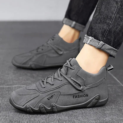 Wasserdichte Sneakers zum Schnüren, lässige Sneakers aus Leder für Herren, lässige Motorradschuhe, wasserdichte Leder-Stiefeletten für Herren