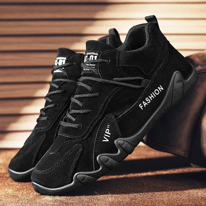 Wasserdichte Sneakers zum Schnüren, lässige Sneakers aus Leder für Herren, lässige Motorradschuhe, wasserdichte Leder-Stiefeletten für Herren