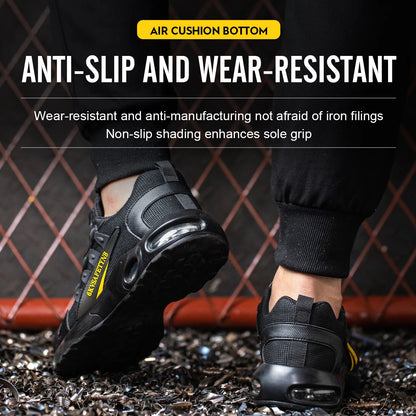 Männer Sicherheitsschuhe mit rotierenden Knöpfen, Stahlkappe, Arbeitsschuhe, unzerstörbare Schuhe, pannensichere Arbeitsstiefel, Luftpolster-Sicherheitsschuhe