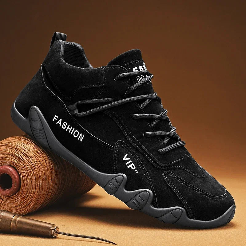 Wasserdichte Sneakers zum Schnüren, lässige Sneakers aus Leder für Herren, lässige Motorradschuhe, wasserdichte Leder-Stiefeletten für Herren