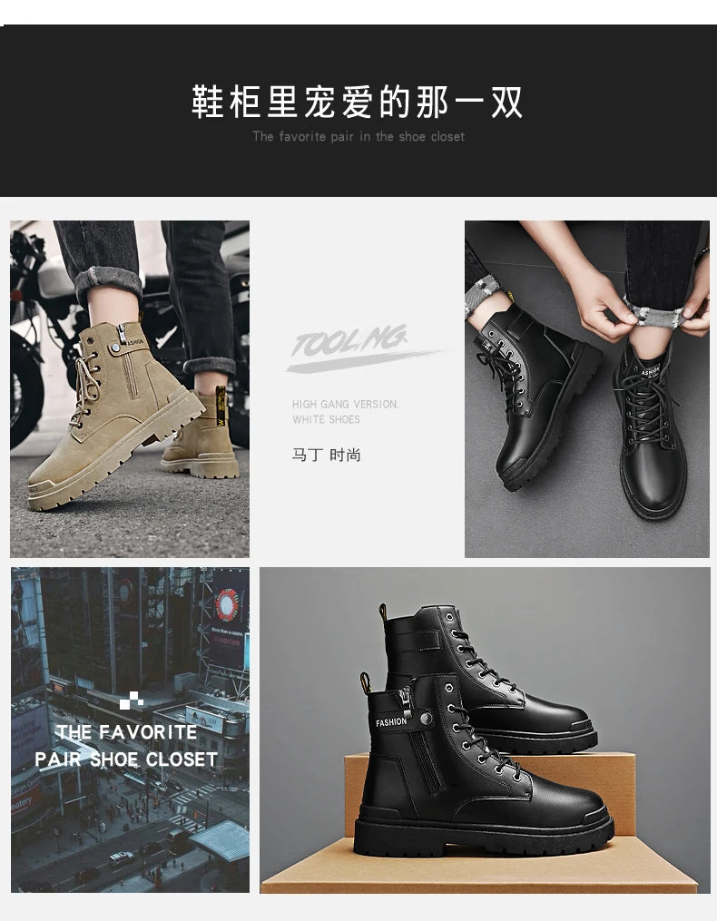 Herren High-Top Freizeitstiefel für alle Jahreszeiten, neue Outdoor-Anti-Rutsch-Komfort-Arbeitsstiefel, modische, vielseitige, trendige Stiefel, Herrenschuhe.