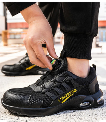 Männer Sicherheitsschuhe mit rotierenden Knöpfen, Stahlkappe, Arbeitsschuhe, unzerstörbare Schuhe, pannensichere Arbeitsstiefel, Luftpolster-Sicherheitsschuhe