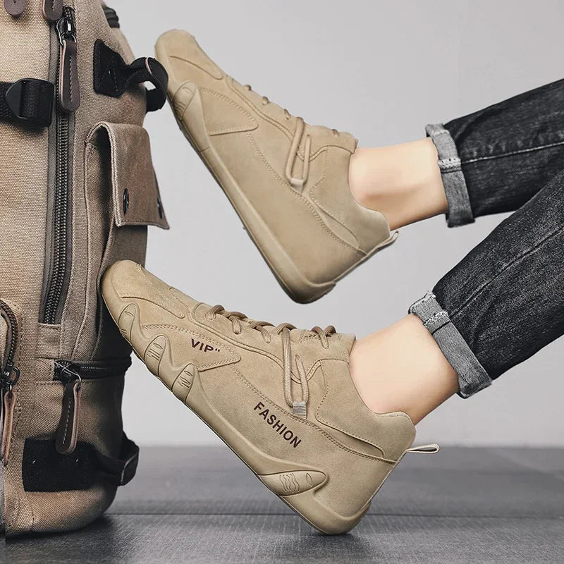 Wasserdichte Sneakers zum Schnüren, lässige Sneakers aus Leder für Herren, lässige Motorradschuhe, wasserdichte Leder-Stiefeletten für Herren