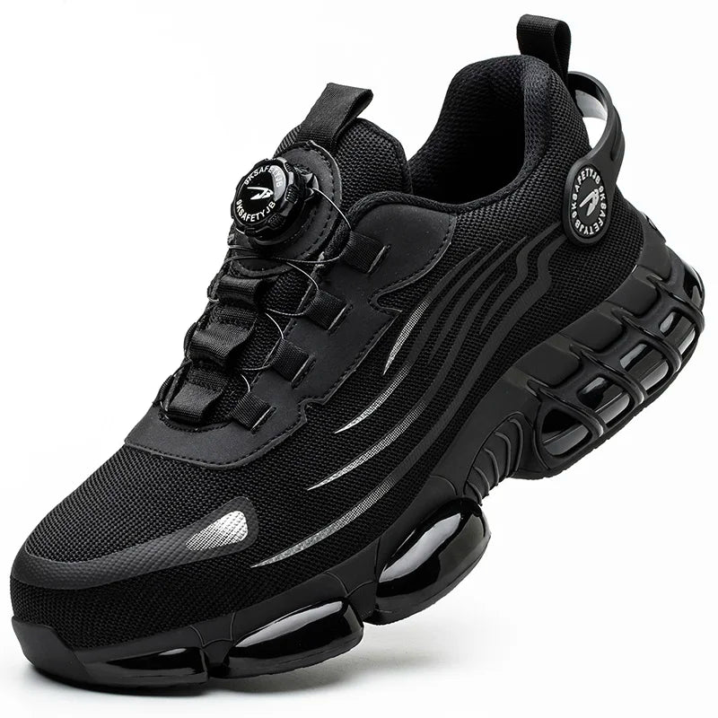 Männer Sicherheitsschuhe mit rotierenden Knöpfen, Stahlkappe, Arbeitsschuhe, unzerstörbare Schuhe, pannensichere Arbeitsstiefel, Luftpolster-Sicherheitsschuhe