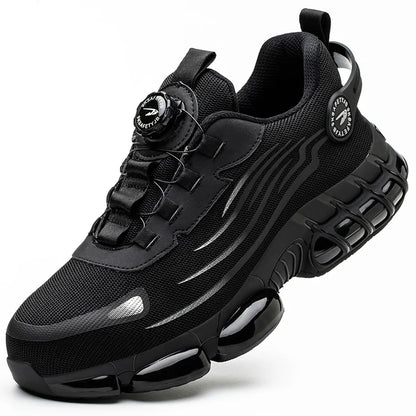 Männer Sicherheitsschuhe mit rotierenden Knöpfen, Stahlkappe, Arbeitsschuhe, unzerstörbare Schuhe, pannensichere Arbeitsstiefel, Luftpolster-Sicherheitsschuhe