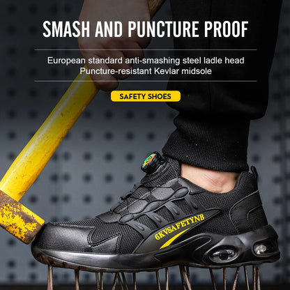 Männer Sicherheitsschuhe mit rotierenden Knöpfen, Stahlkappe, Arbeitsschuhe, unzerstörbare Schuhe, pannensichere Arbeitsstiefel, Luftpolster-Sicherheitsschuhe