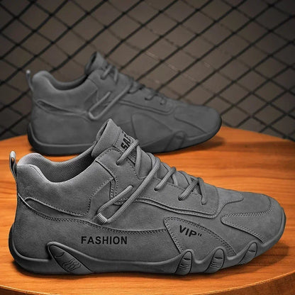 Wasserdichte Sneakers zum Schnüren, lässige Sneakers aus Leder für Herren, lässige Motorradschuhe, wasserdichte Leder-Stiefeletten für Herren