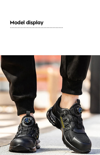 Männer Sicherheitsschuhe mit rotierenden Knöpfen, Stahlkappe, Arbeitsschuhe, unzerstörbare Schuhe, pannensichere Arbeitsstiefel, Luftpolster-Sicherheitsschuhe