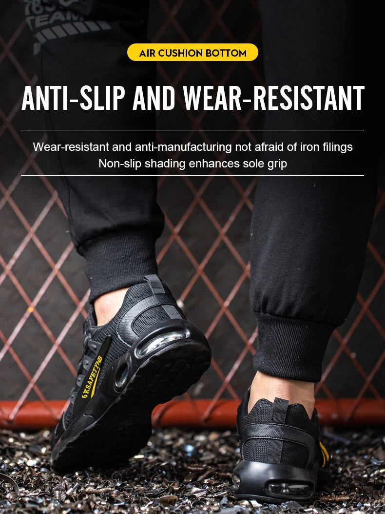 Männer Sicherheitsschuhe mit rotierenden Knöpfen, Stahlkappe, Arbeitsschuhe, unzerstörbare Schuhe, pannensichere Arbeitsstiefel, Luftpolster-Sicherheitsschuhe