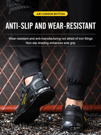Männer Sicherheitsschuhe mit rotierenden Knöpfen, Stahlkappe, Arbeitsschuhe, unzerstörbare Schuhe, pannensichere Arbeitsstiefel, Luftpolster-Sicherheitsschuhe