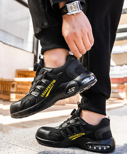 Männer Sicherheitsschuhe mit rotierenden Knöpfen, Stahlkappe, Arbeitsschuhe, unzerstörbare Schuhe, pannensichere Arbeitsstiefel, Luftpolster-Sicherheitsschuhe